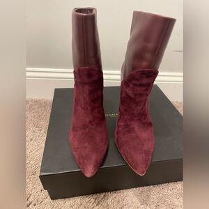 Donna Karan "Hadi" Leather Women’s Ankle Booties Sz. 8.5 Pre-owned - Ruby Red